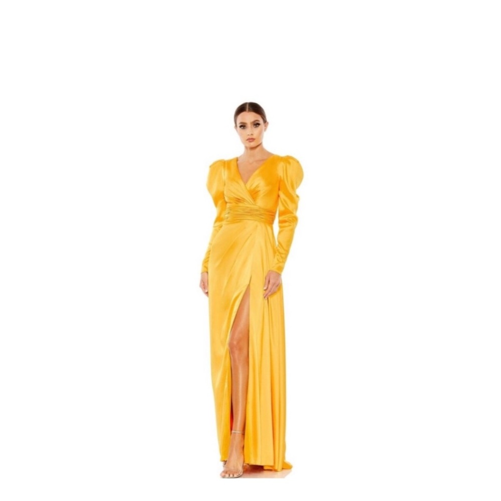 Mac Duggal 12404 BRAND NEW Faux Wrap Long Sleeve A Line Gown Size 4